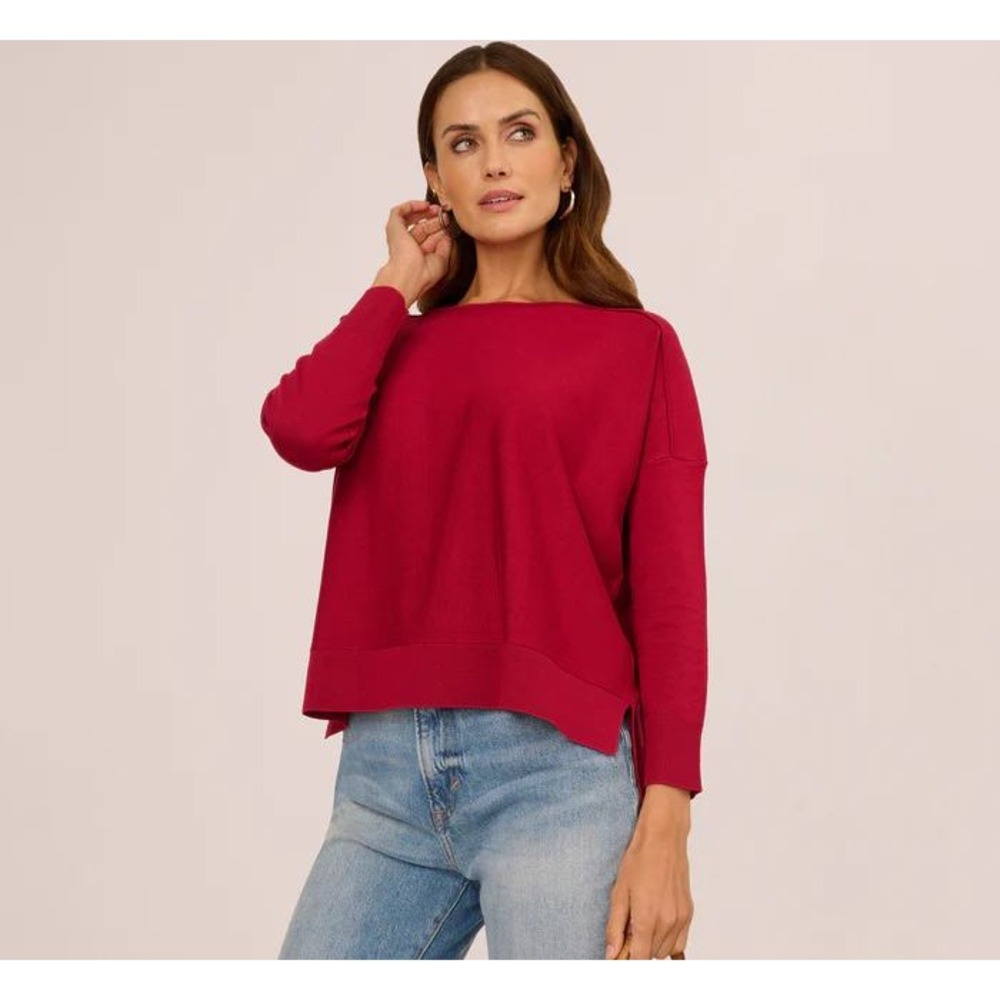 Adrianna Papell Red Crew Neck Long Sleeve Sweater Top Women's Size‎ S